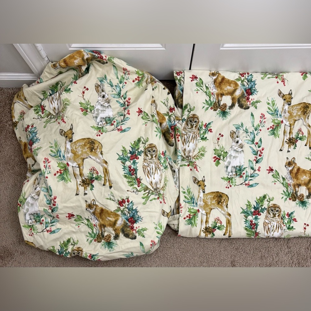 Cuddledown 100% Cotton Flannel full flat sheet&fitted sheet Woodland Wildlife